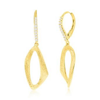 Argento Bella Sterling Silver Cubic Zirconia Oval Twist Brushed Earrings