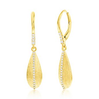 Argento Bella Sterling Silver Cubic Zirconia Long Pear-Shaped Brushed Earrings