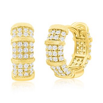 Argento Bella Sterling Silver Pave Cubic Zirconia Matte Hoop Earrings