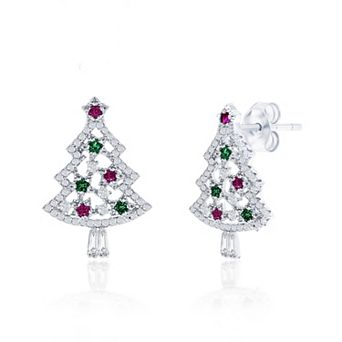 Argento Bella Sterling Silver Cubic Zirconia Christmas Tree Earrings