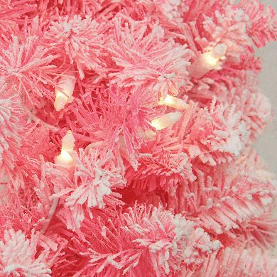Northlight 7-foot Pre-Lit Flocked Pink Artificial Christmas Tree