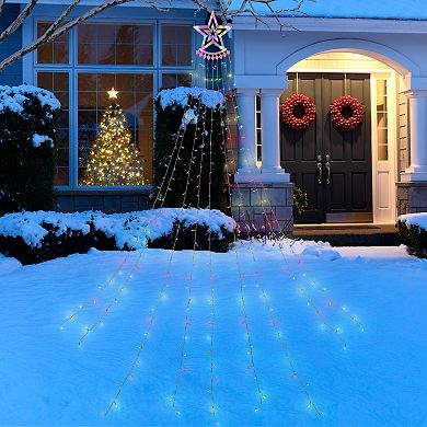 Northlight 12.5-foot Multicolor LED Waterfall Light Tree and Tree Topper Christmas Lawn Decor