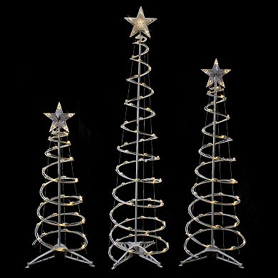 Northlight LED Spiral Christmas Cone Tree Floor Decor 3-pc. Set