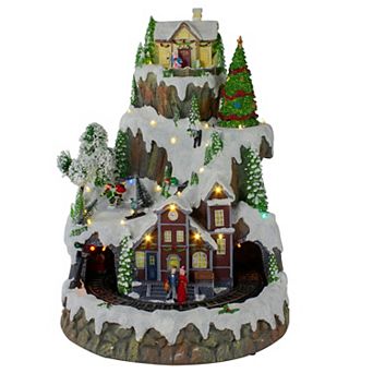 Northlight 17 in LED Lighted and Animated Christmas Village with Moving Train Table Decor