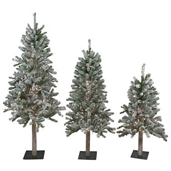 Northlight Pre-Lit Slim Flocked Alpine Artificial Christmas Tree 3 pc Set