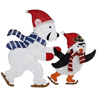 Northlight Lighted Ice Skating Polar Bear & Penguin Outdoor Christmas Decor
