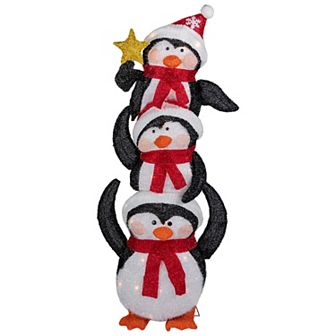 Northlight 41 in Lighted Stacked Penguin Family Outdoor Christmas Decoration