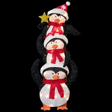 Northlight 41 in. Lighted Stacked Penguin Family Outdoor Christmas Decoration