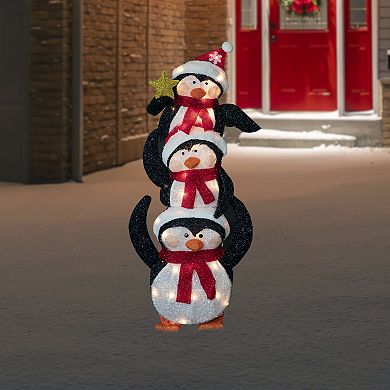Northlight 41 in. Lighted Stacked Penguin Family Outdoor Christmas Decoration