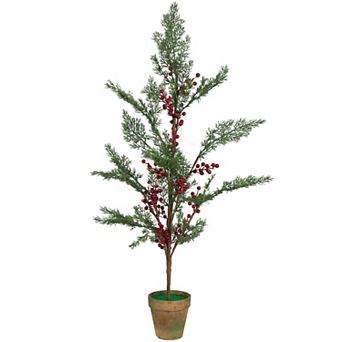 Northlight Pre-Lit Berries and Pine Artificial Potted 3 ft. Pre-Lit Christmas Tree