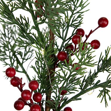 Northlight Pre-Lit Berries and Pine Artificial Potted 3 ft. Pre-Lit Christmas Tree