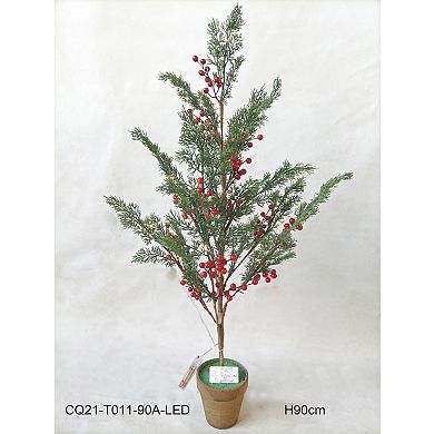 Northlight Pre-Lit Berries and Pine Artificial Potted 3 ft. Pre-Lit Christmas Tree