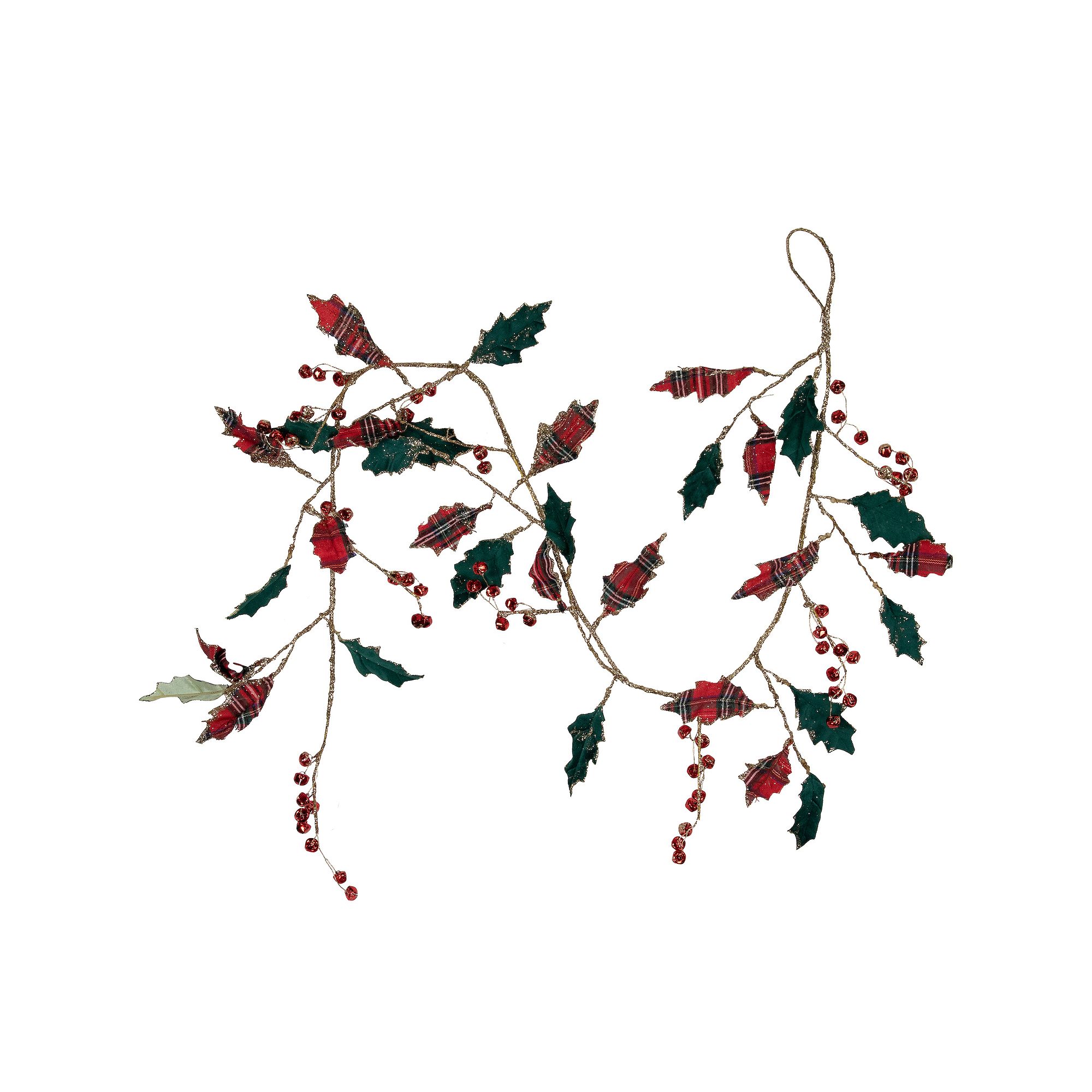 Northlight 5 ft. Green & Red Plaid Holly with Jingle Bells Unlit Christmas 