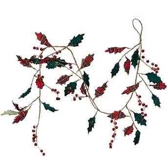 Northlight 5 ft. Green & Red Plaid Holly with Jingle Bells Unlit Christmas Garland