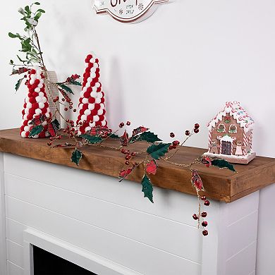Northlight 5 ft. Green & Red Plaid Holly with Jingle Bells Unlit Christmas Garland