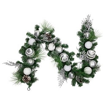 Northlight 6 ft. Artificial Green Pine Needle Garland with Pinecones & Striped Christmas Ornaments