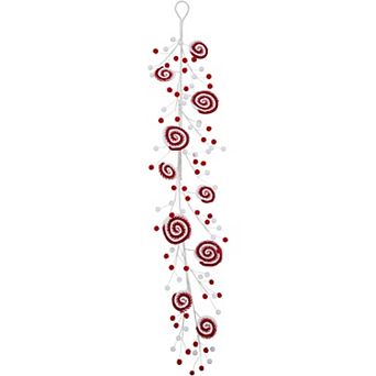 Northlight 30 in Candy Cane Swirls & Pom Poms Christmas Garland