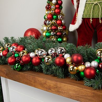 Northlight 6 ft. Traditional Colors 2-Finish Shatterproof Ball Christmas Garland