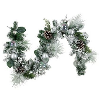 Northlight 6 ft. Unlit Flocked Pine Artificial Christmas Garland with Iridescent Ornaments