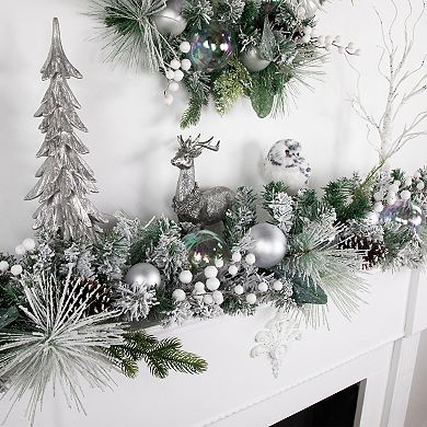 Northlight 6 ft. Unlit Flocked Pine Artificial Christmas Garland with Iridescent Ornaments