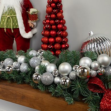 Northlight 6 ft. Silver Shatterproof Ball 3-Finish Christmas Garland