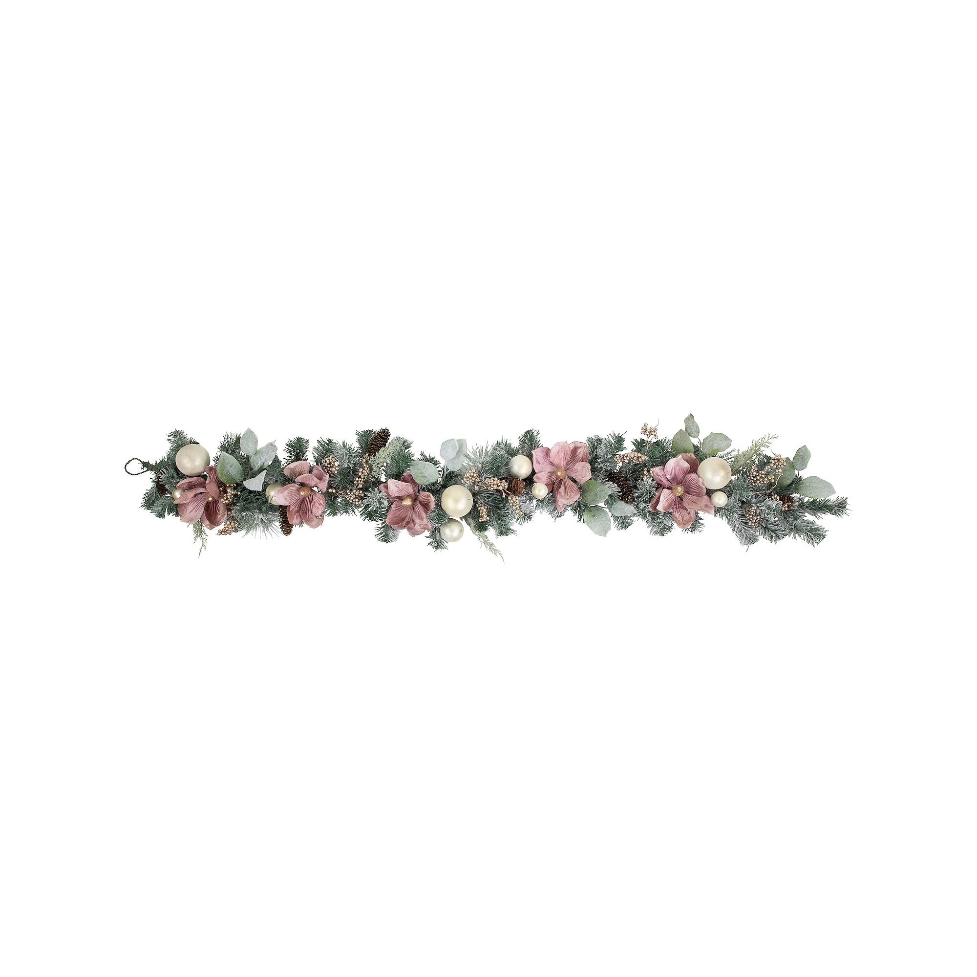 Northlight Pink Floral & Ball Ornament Frosted Pine Artificial Christmas Ga