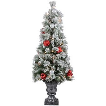 Northlight Pre-Lit Potted Snowy Bristle Pine Flocked Artificial Christmas Tree