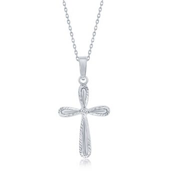Argento Bella Sterling Silver Diamond-Cut Border Cross Pendant Necklace
