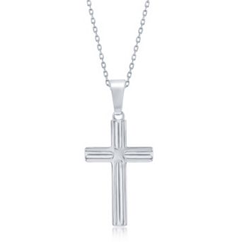 Argento Bella Sterling Silver Lined Cross Pendant Necklace