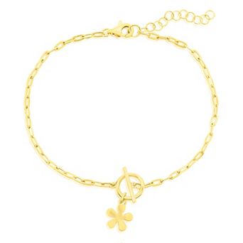 Argento Bella Flower Charm Paper Clip Toggle Bracelet