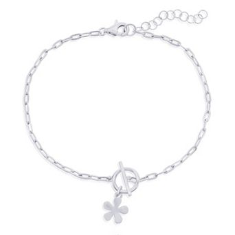 Argento Bella Flower Charm Paper Clip Toggle Bracelet