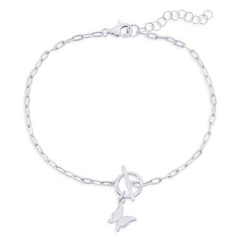 Argento Bella Butterfly Charm Paper Clip Toggle Bracelet