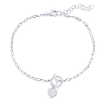 Argento Bella Heart Charm Paper Clip Chain Toggle Bracelet