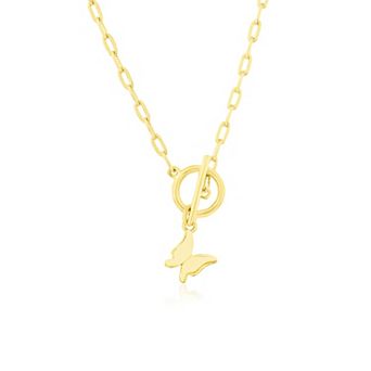 Argento Bella Butterfly Charm Paper Clip Chain Toggle Necklace