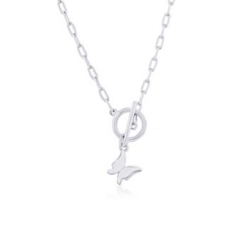Argento Bella Butterfly Charm Paper Clip Chain Toggle Necklace