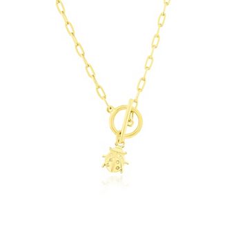 Argento Bella Ladybug Charm Paper Clip Chain Toggle Necklace