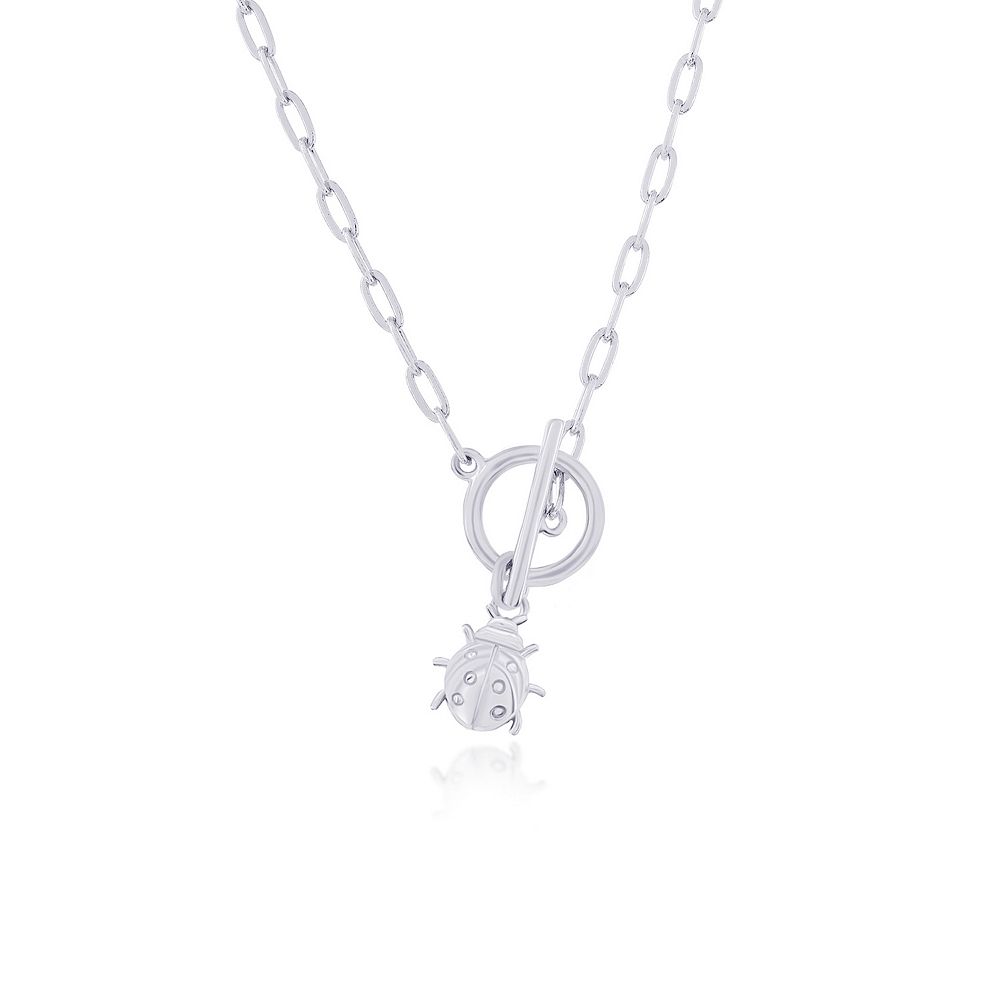 Argento Bella Ladybug Charm Paper Clip Chain Toggle Necklace