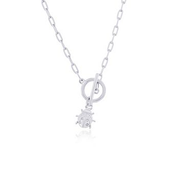Argento Bella Ladybug Charm Paper Clip Chain Toggle Necklace