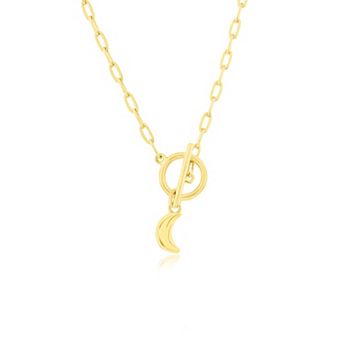 Argento Bella Crescent Moon Paper Clip Chain Toggle Necklace