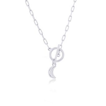 Argento Bella Crescent Moon Paper Clip Chain Toggle Necklace