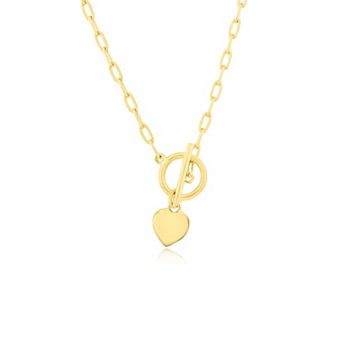 Argento Bella Heart Charm Paper Clip Chain Toggle Necklace