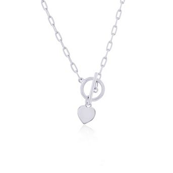 Argento Bella Heart Charm Paper Clip Chain Toggle Necklace