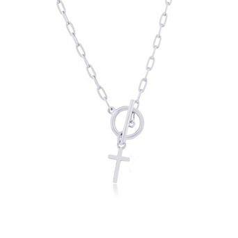 Argento Bella Cross Charm Paper Clip Chain Toggle Necklace
