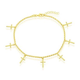 Argento Bella Gold Over Silver Cross Charms Rolo Chain Anklet