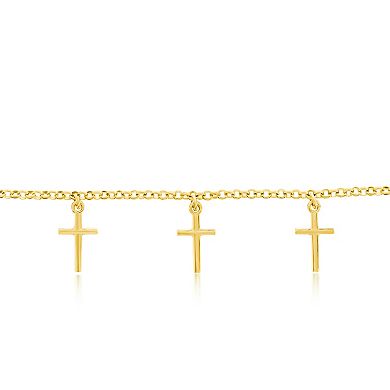 Argento Bella Gold Over Silver Cross Charms Rolo Chain Anklet