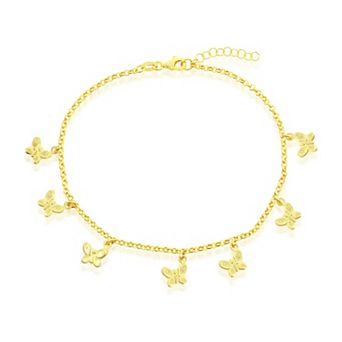 Argento Bella Gold Over Silver Butterfly Charms Rolo Chain Anklet