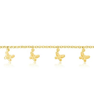 Argento Bella Gold Over Silver Butterfly Charms Rolo Chain Anklet