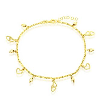 Argento Bella Gold Over Silver Hearts & Beads Rolo Chain Anklet