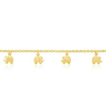 Argento Bella Gold Over Silver Elephant Charms Rolo Chain Anklet