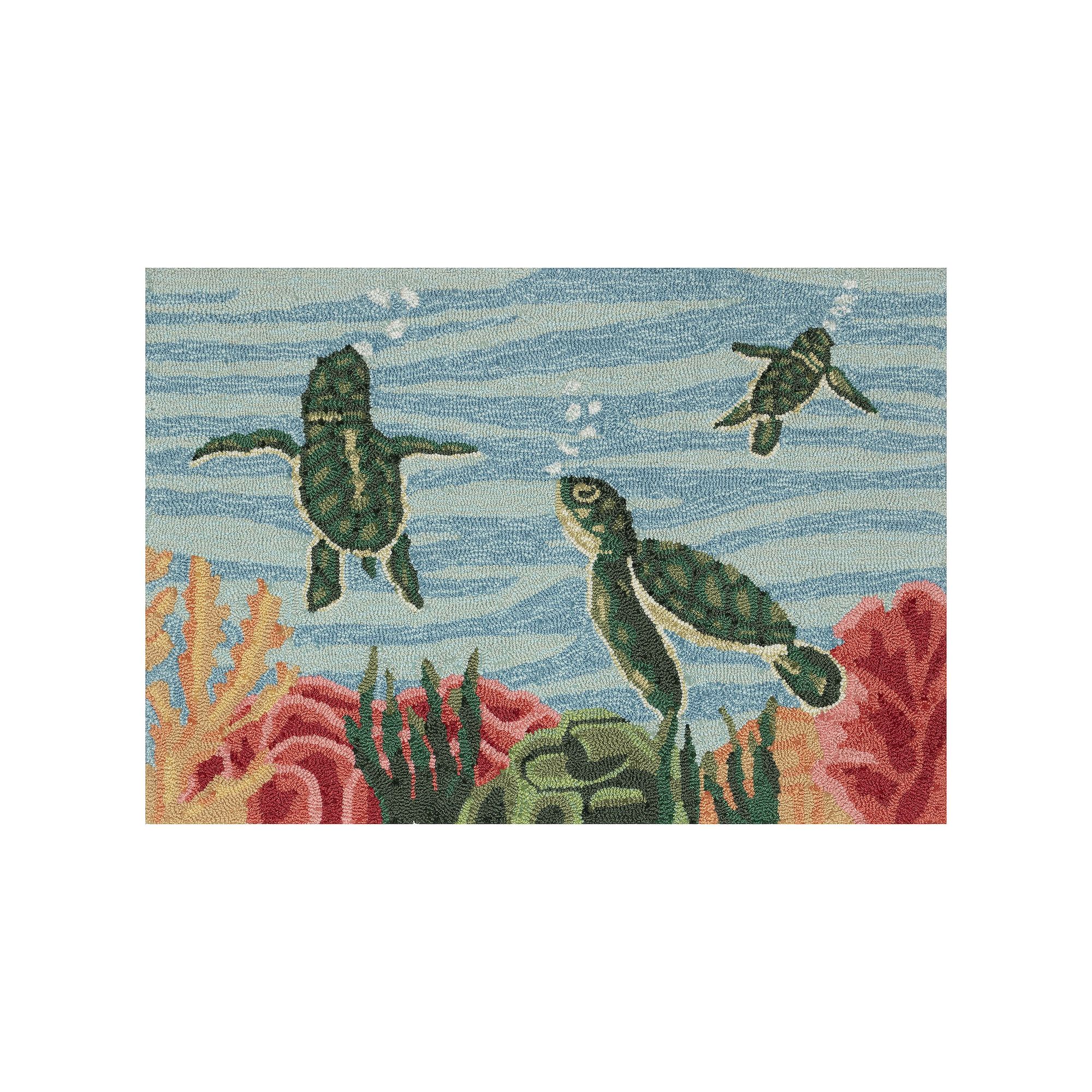 Liora Manne Swimming Baby Turtles Indoor / Outdoor Area Rug, Blue